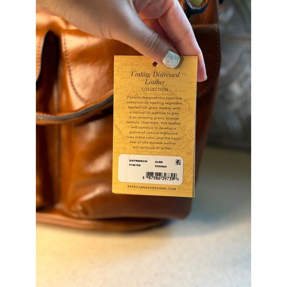 Patricia Nash Bucket Bag Brown Leather Cognac Drawstring‎ Crossbody Handbag